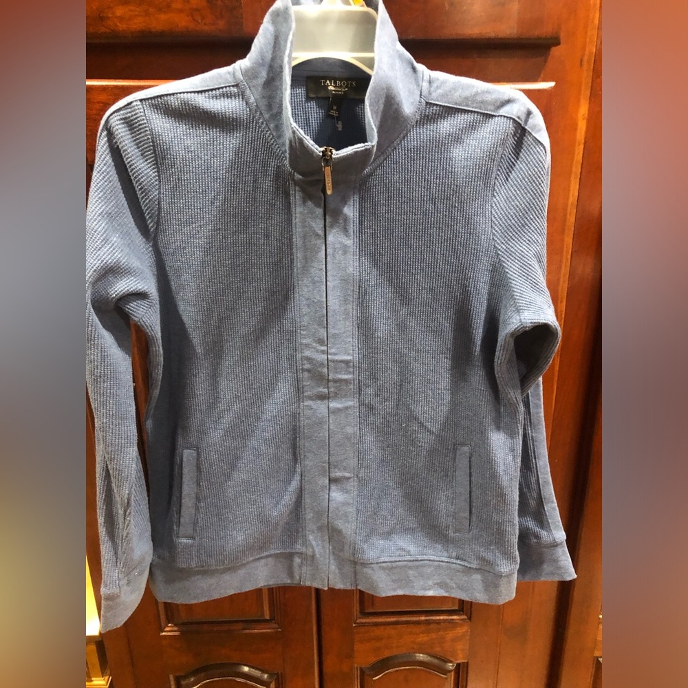 2/$30 Talbots Navy Blue Full Zip Sweater Jacket Mock Neck Lightweight Sz MP - Picture 3 of 12